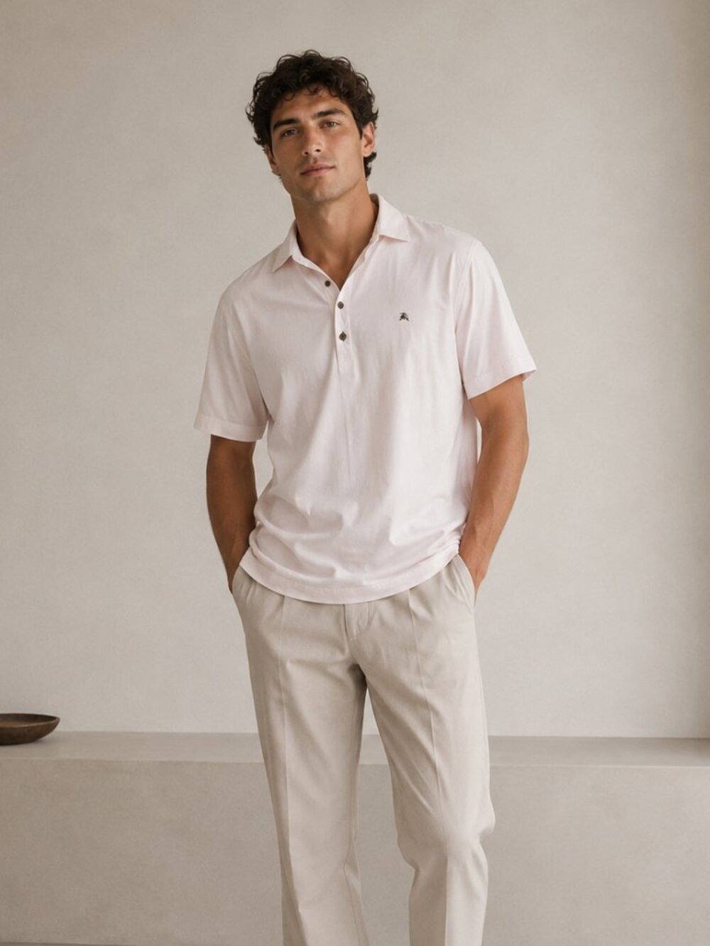Burberry Black Label Japan Light Pink Polo Shirt Men's Medium Size 3 Cotton 0723